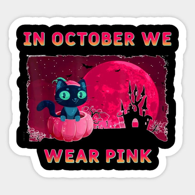 Funny Cat Breast Cancer Halloween Survivor For Sticker by Mum and dogs